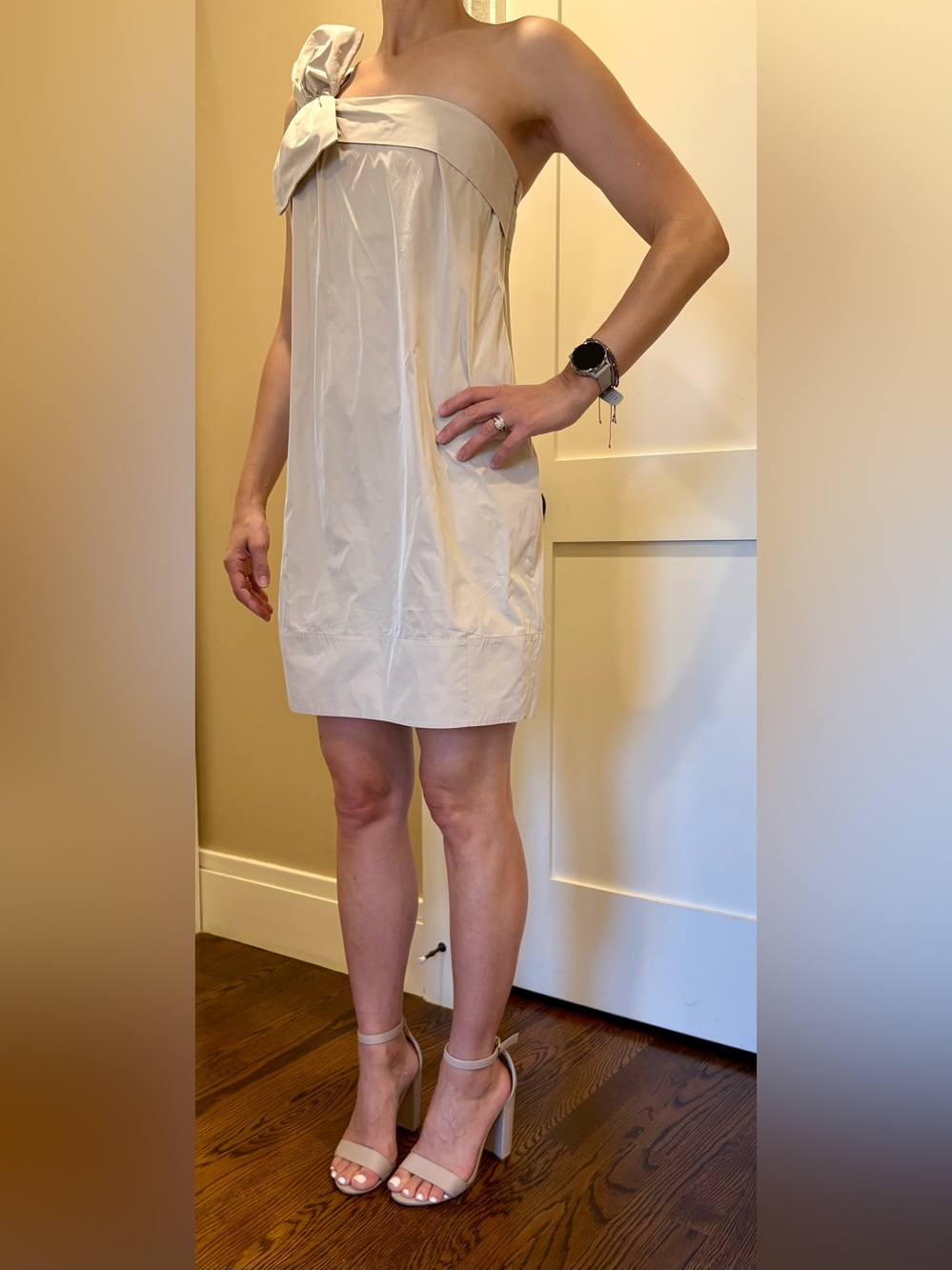 J. Crew Nude One-Shoulder Bow Mini Dress